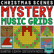 Christmas Mystery Music Grids - Quarter, Eighth, and Sixteenth Notes Digital Resources Thumbnail